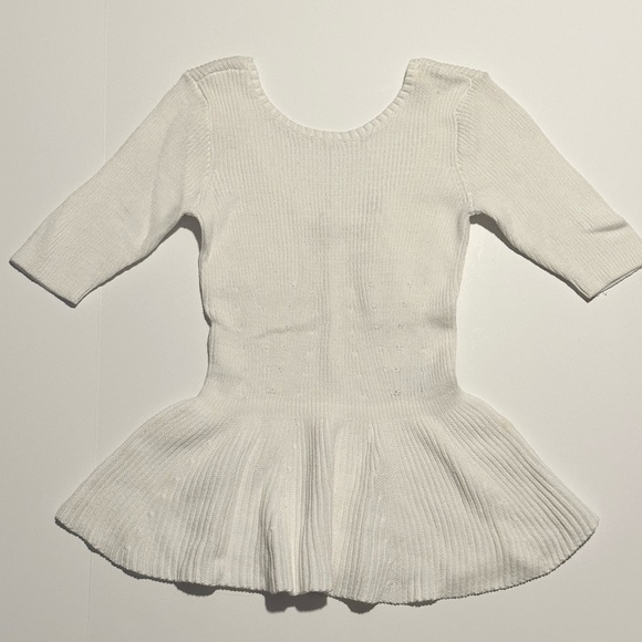 GUESS White Ruffle Hem Short Sleeve Sweater sz XS - Picture 4 of 4